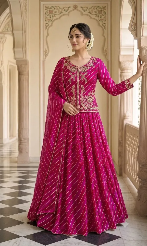Pink_Georgette_Flared_Lehenga_Jacket_Dupatta_Set_For_Women