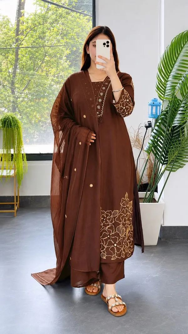 Brown_Roman_Silk_Embroidered_Straight_Kurta_Pant_Dupatta_Set_For_Women