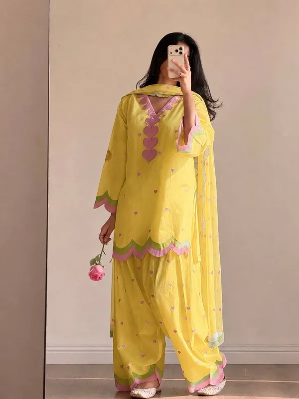 Yellow_Mal_Chanderi_Cotton_Printed_Kurta_Palazzo_Dupatta_Set_For_Women