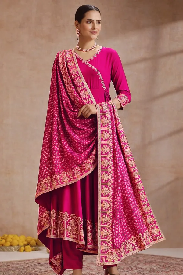 Pink_Heavy_Rayon_Printed_Anarkali_Kurta_Pant_Dupatta_Set_For_Women