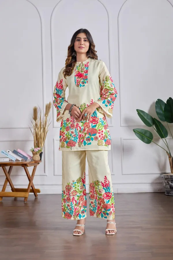 Beige_Heavy_Cotton_Floral_Print_Kurta_Palazzo_Co-Ord_Set_For_Women