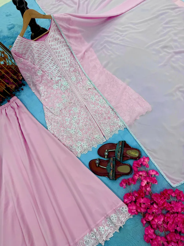 Pink_Heavy_Fox_Georgette_Straight_Top_Palazzo_Dupatta_Set_For_Women