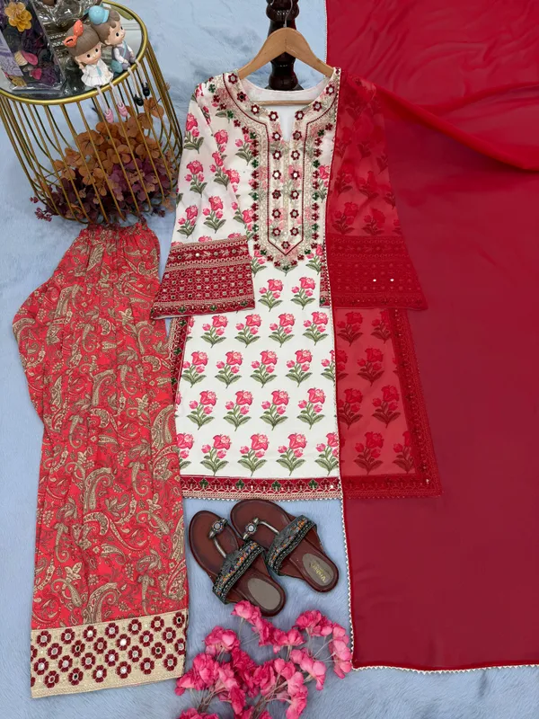 Cream_Pure_Natural_Crepe_Printed_Straight_Kurta_Farsi_Palazzo_Dupatta_Set_For_Women