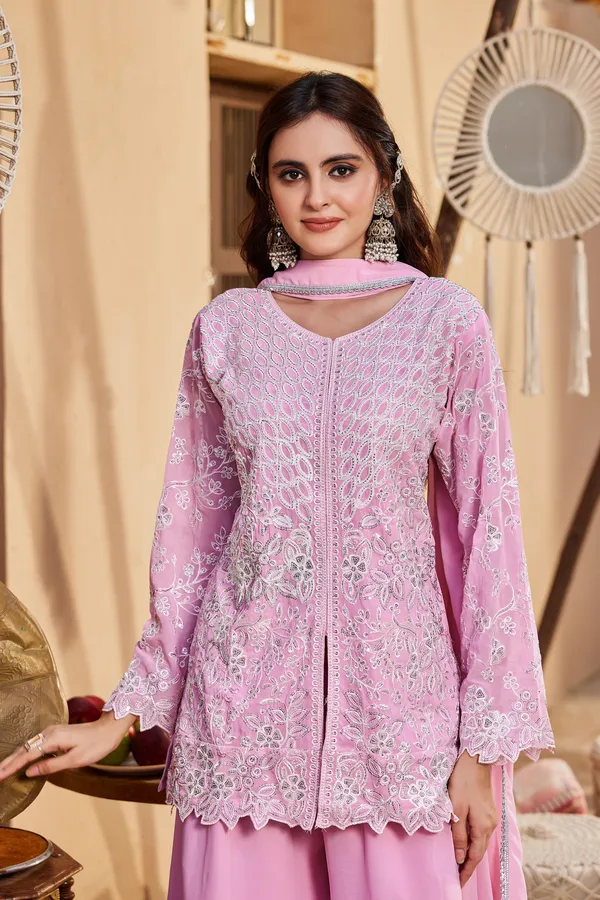 Pink_Heavy_Fox_Georgette_Straight_Top_Palazzo_Dupatta_Set_For_Women