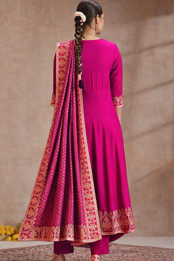 Pink_Heavy_Rayon_Printed_Anarkali_Kurta_Pant_Dupatta_Set_For_Women