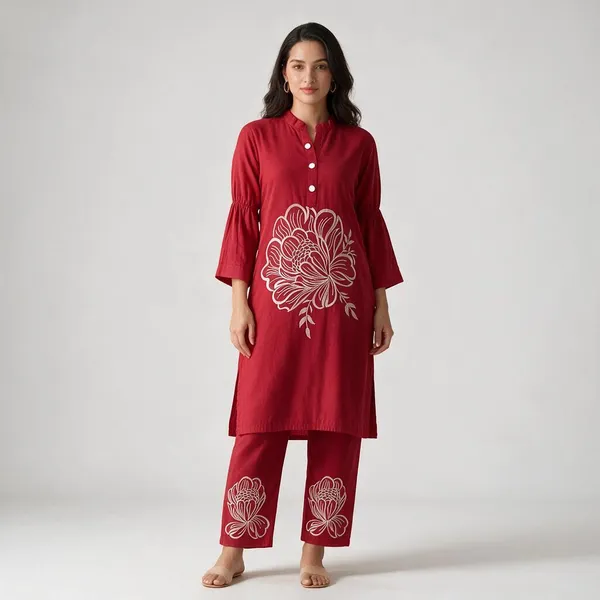 Red_Roman_Silk_Floral_Embroidered_Kurta_Pant_Set_For_Women