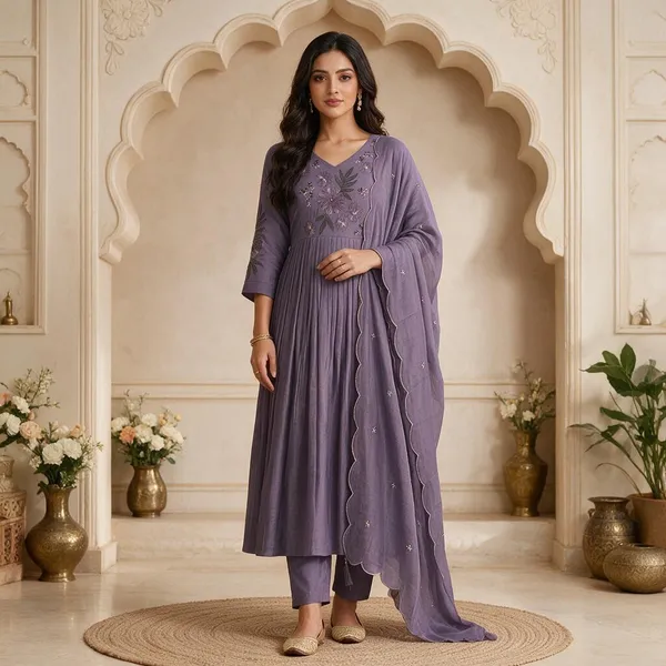 Purple_Mul_Chanderi_Embroidered_Anarkali_Kurta_Bottom_Dupatta_Set_For_Women