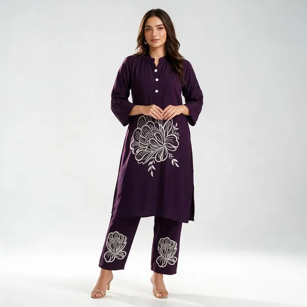 Purple_Roman_Silk_Embroidered_Straight_Kurta_Pant_Co-Ord_Set_For_Women