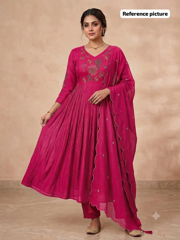 Pink_Mul_Chanderi_Embroidered_Flared_Anarkali_Kurta_Bottom_Dupatta_Set_For_Women