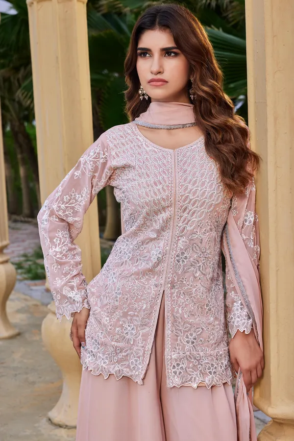 Pink_Heavy_Fox_Georgette_Straight_Top_Palazzo_Dupatta_Set_For_Women