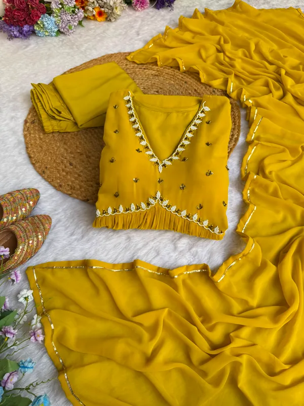 Yellow_Georgette_Embellished_Lehenga_Choli_Dupatta_Set_For_Women