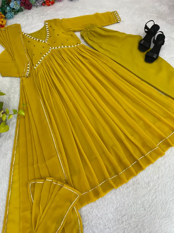 Yellow_Georgette_Embellished_Lehenga_Choli_Dupatta_Set_For_Women