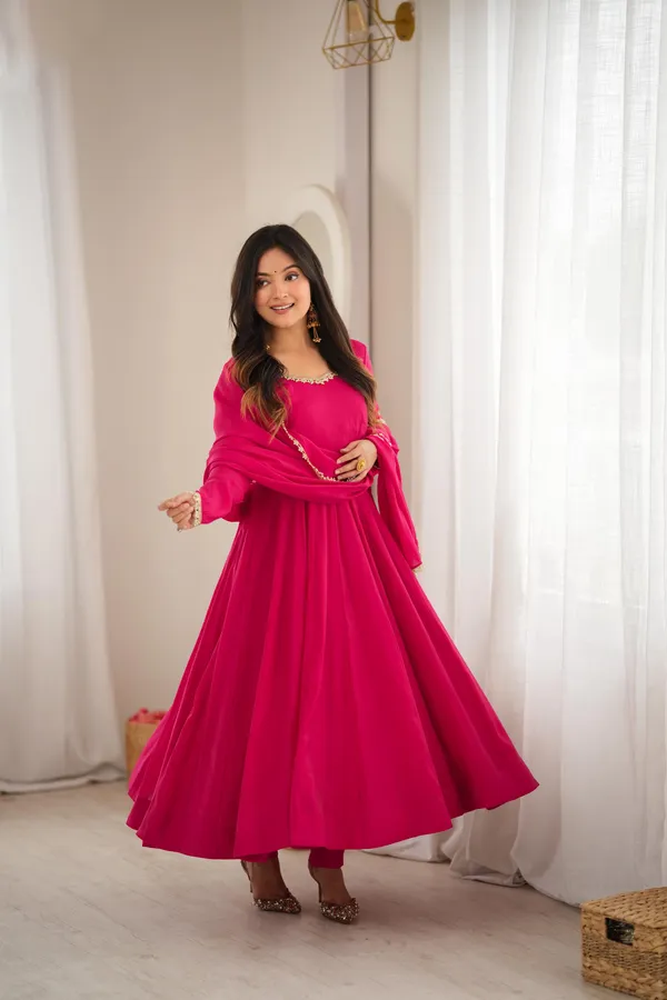 Pink_Mal_Chanderi_Flared_Anarkali_Gown_Pant_Dupatta_Set_For_Women