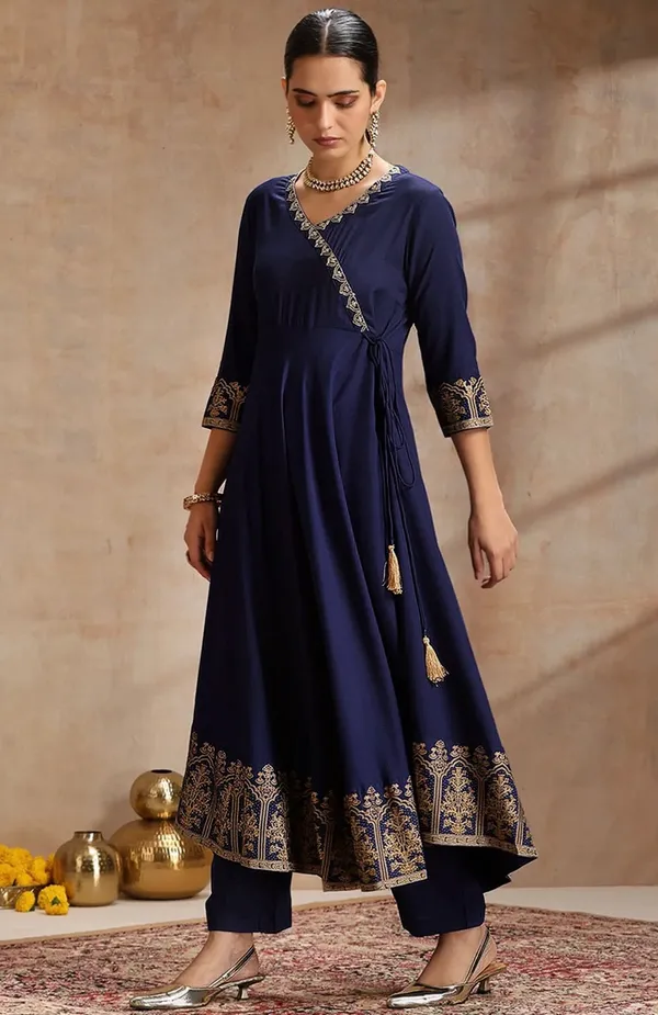 Navy_Blue_Heavy_Rayon_Printed_Anarkali_Kurta_Pant_Dupatta_Set_For_Women