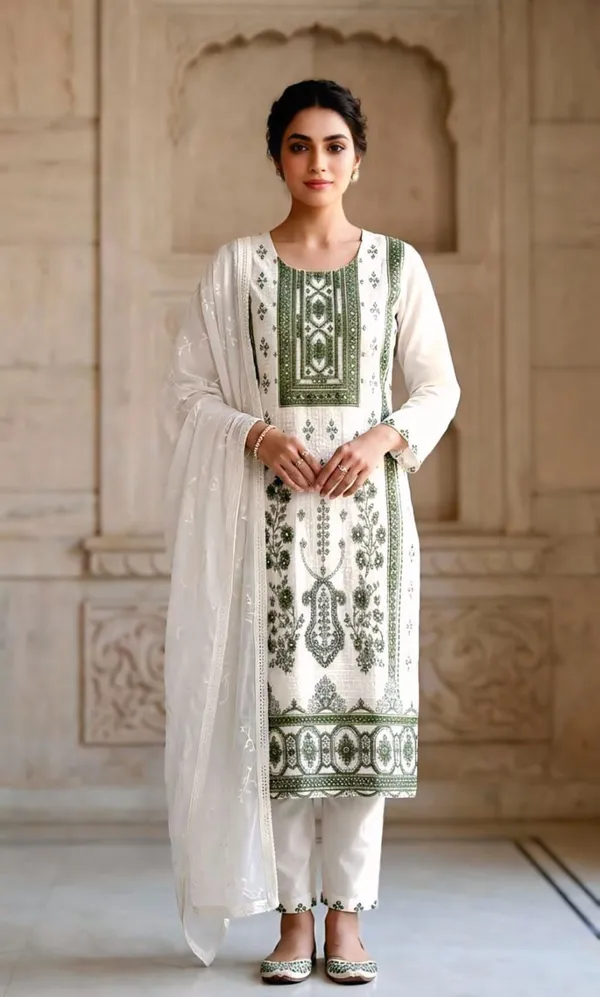 White_Heavy_Pc_Cotton_Printed_Straight_Kurta_Bottom_Dupatta_Set_For_Women