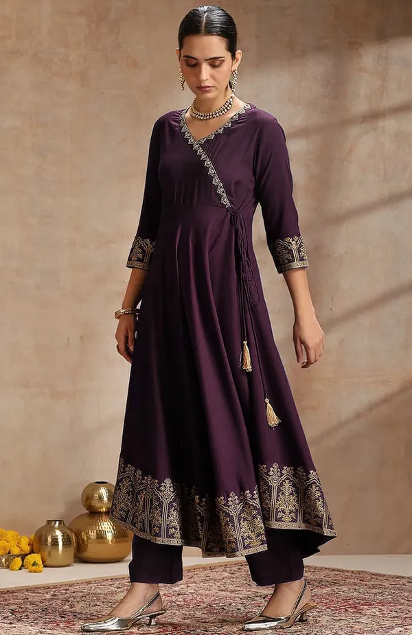 Purple_Heavy_Rayon_Anarkali_Kurta_Pant_Dupatta_Set_For_Women