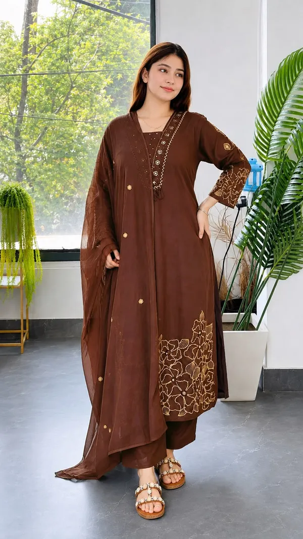 Brown_Roman_Silk_Embroidered_Straight_Kurta_Pant_Dupatta_Set_For_Women