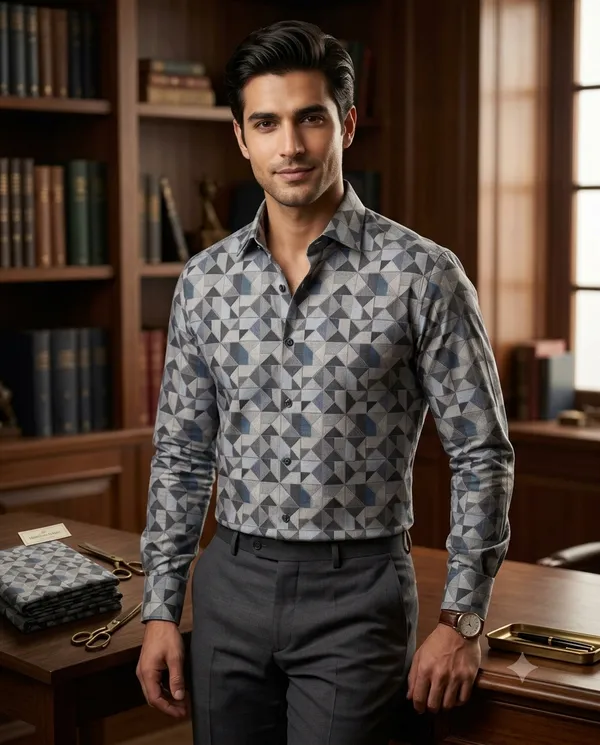Men's_Grey_Printed_Unstitched_Shirt_Fabric_Premium_Linen_Cotton_Blend_Geometric_Geometric_Mosaic_Patterned_Shirting_Material_Unstitched_Cloth_Piece_for_Men_Full_&_Half_Sleeve_Formal_Casual_Shirt_Fabric
