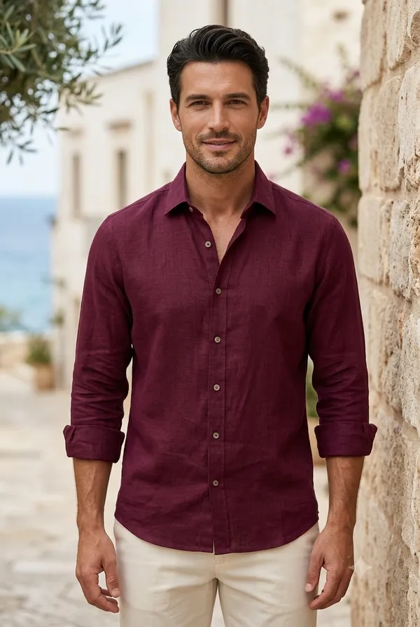 Men's_Solid_Maroon_Pure_Linen_Unstitched_Shirt_Fabric_Premium_Breathable_Pure_European_Linen_Shirting_Material_Length_Piece_for_Men_Formal_&_Casual_Wear_Shirts