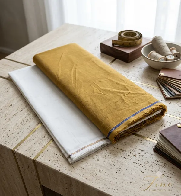 Premium_100%_Pure_Linen_Unstitched_Shirt_and_Trouser_Fabric_Combo_Set_for_Men_Mustard_Yellow_Shirting_and_White_Pant_Material_Fine_Breathable_Lightweight_Cloth_for_Casual_Formal_Wear_Kurtas_Suit