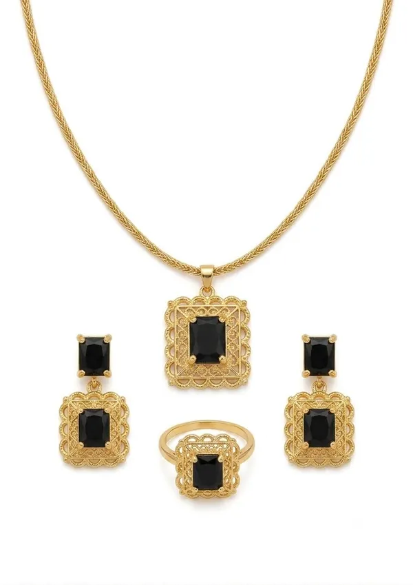 Black_And_Gold_Plated_Alloy_Pendant_Necklace_Set_For_Women