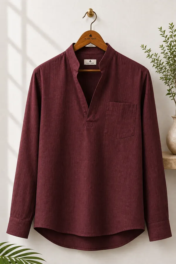 Black_Horse_Premium_Linen_V_Neck_Shirt_Festival_Edition_Maroon