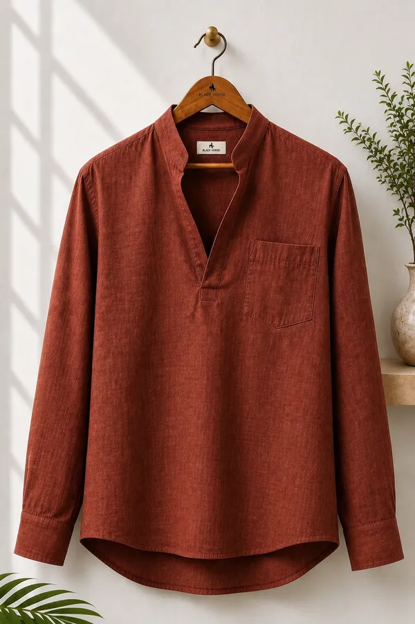 Black_Horse_Premium_Linen_V_Neck_Shirt_Festival_Edition_Brick