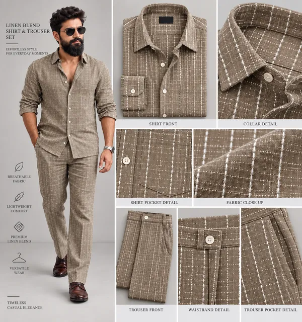 Taupe_Linen_Blend_Casual_Shirt_Trouser_Set_for_Men