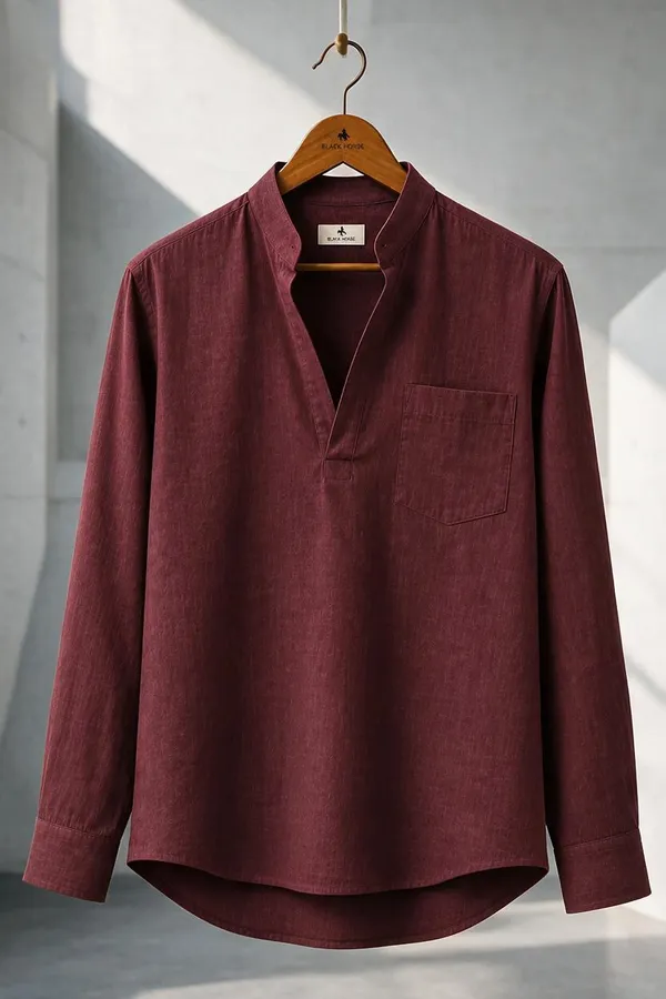 Black_Horse_Premium_Linen_V_Neck_Shirt_Festival_Edition_Maroon