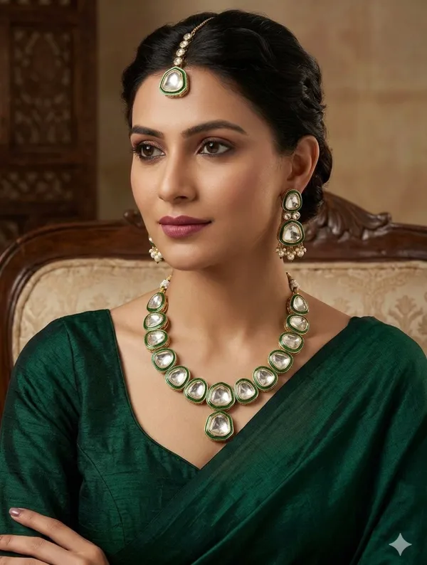 The_Meher_Emerald_Green_Meenakari_&_Kundan_Set_With_Maang_Tikka