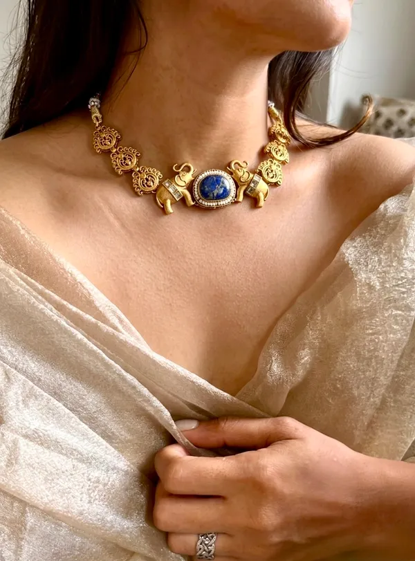 The_Gajraja_Royal_Blue_Lapis_&_Elephant_Motif_Choker_Set