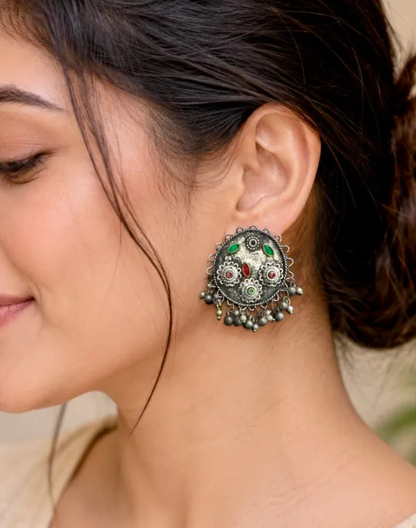 Silver_Oxidised_Stainless_Steel_Kashmiri_Multi_Stone_Stud_Earrings_For_Women_Pack_Of_4