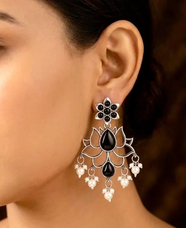 Oxidised_Silver_Black_Lotus_Dangler_Earrings.