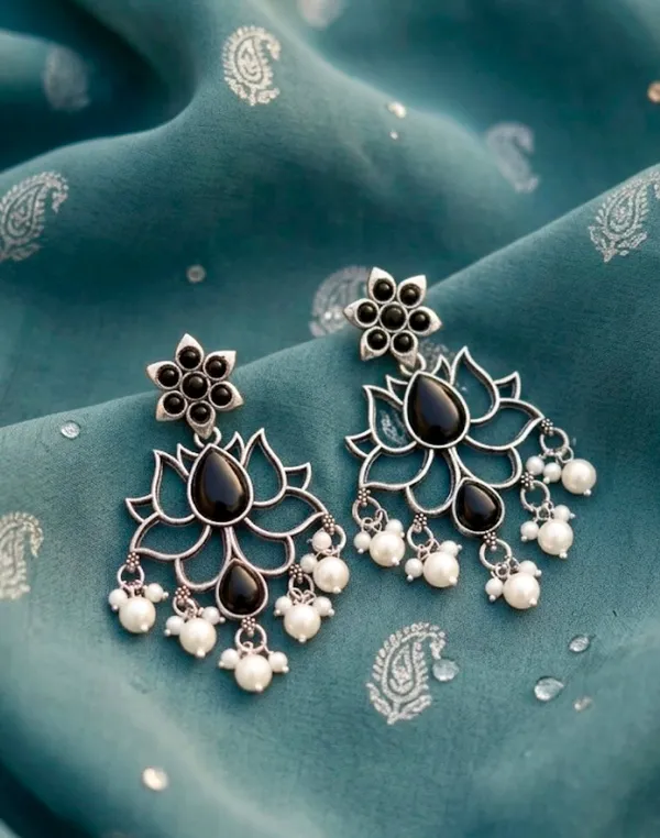Oxidised_Silver_Black_Lotus_Dangler_Earrings.