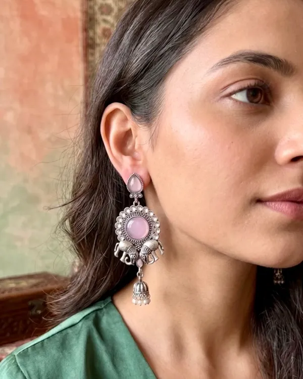 Pink_Stainless_Steel_Elephant_Motif_Dangler_Earrings_For_Women_Pack_Of_3