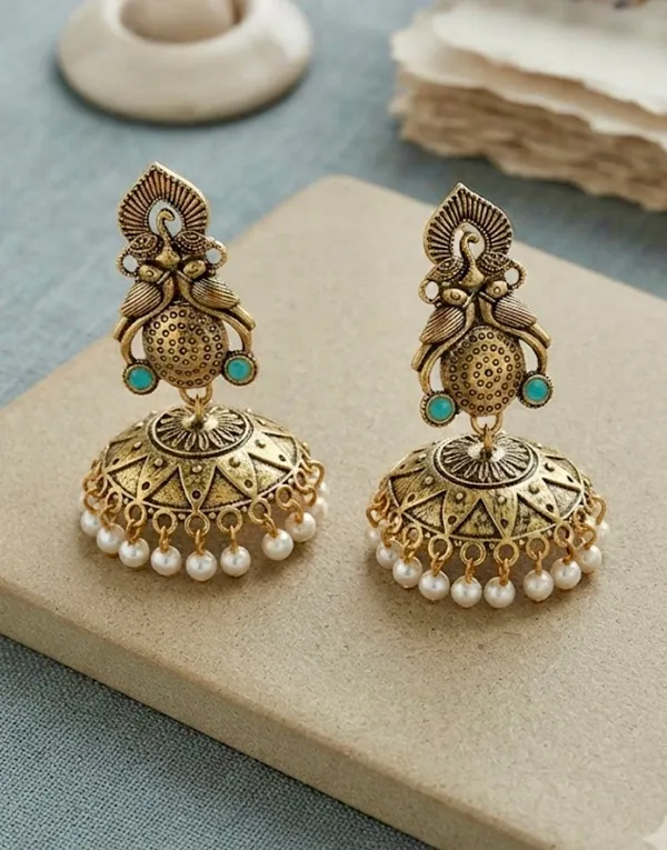 Gold_Alloy_Peacock_Feather_Jhumka_Earrings_For_Women_Pack_Of_2