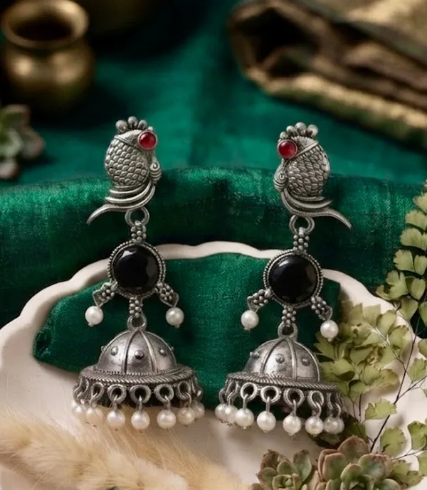 Silver_Alloy_Blossom_Drop_Earrings_For_Women_Pack_Of_2