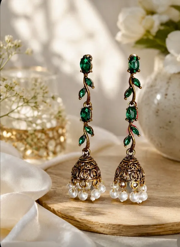 Gold_Brass_Vine_Leaf_Drop_Jhumka_Earrings_For_Women_Pack_Of_2