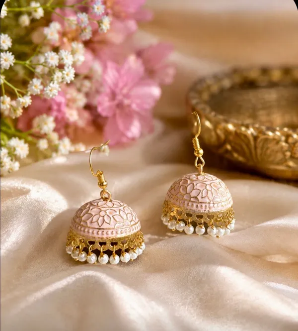 Handcrafted_Pastel_Pink_Meenakari_Jhumka_Earrings