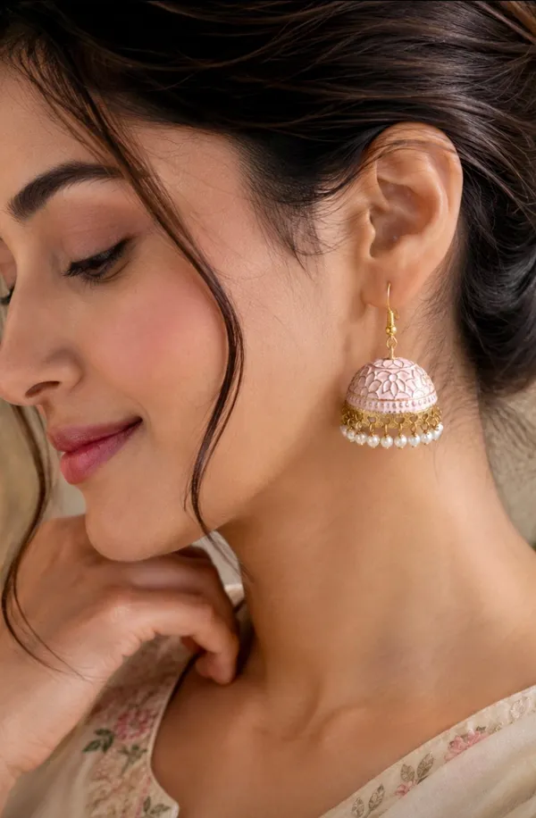 Handcrafted_Pastel_Pink_Meenakari_Jhumka_Earrings