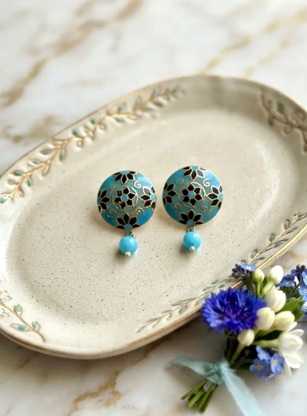 Blue_Brass_Enamel_Stud_Earrings_For_Women_Pack_Of_4