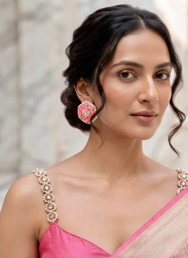 Pink_Meenakari_Kundan_Studs