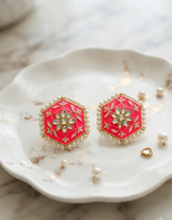 Pink_Brass_Meenakari_Kundan_Stud_Earrings_For_Women_Pack_Of_2