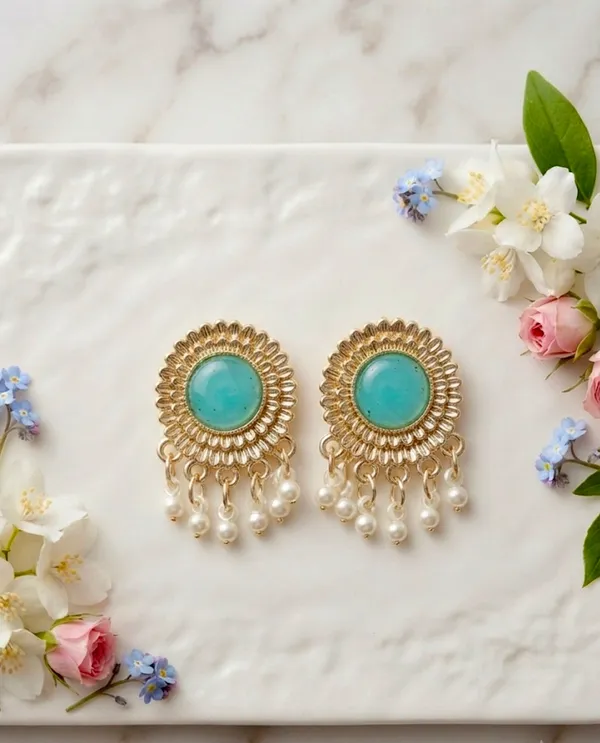 Antique_Gold_Turquoise_Studs_with_Pearl_Drop