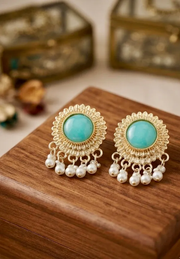 Blue_Brass_Turquoise_Kundan_Stud_Pearl_Drop_Earrings_For_Women_Pack_Of_4