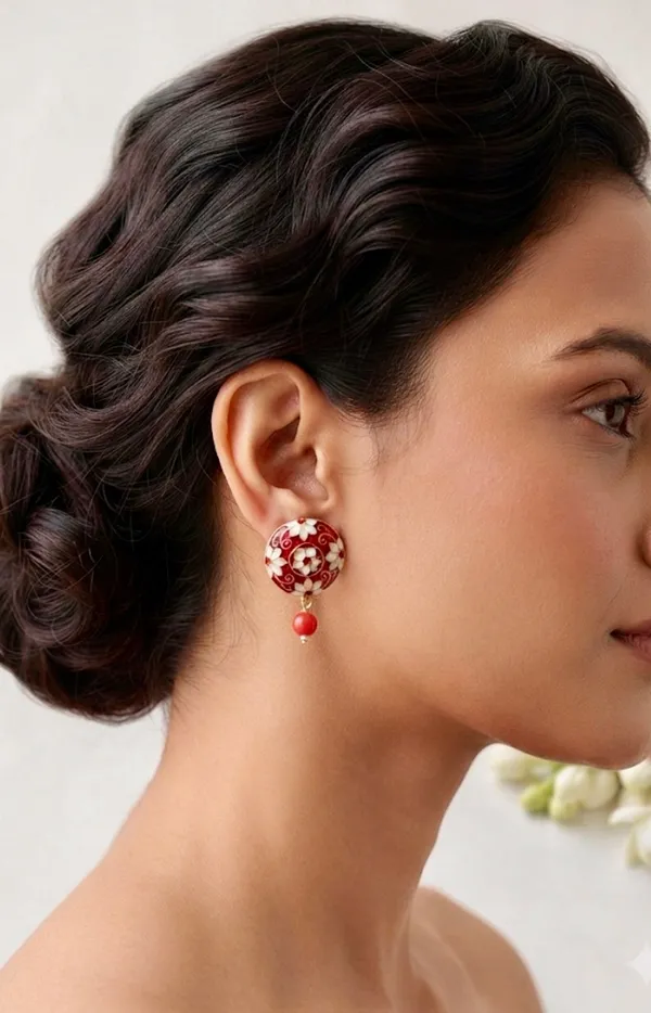 Red_Meenakari_Floral_Round_Studs_with_Drop_Beads