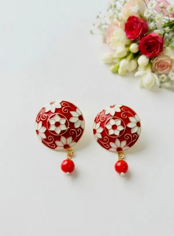 Red_Brass_Meenakari_Floral_Stud_Drop_Earrings_For_Women_Pack_Of_4