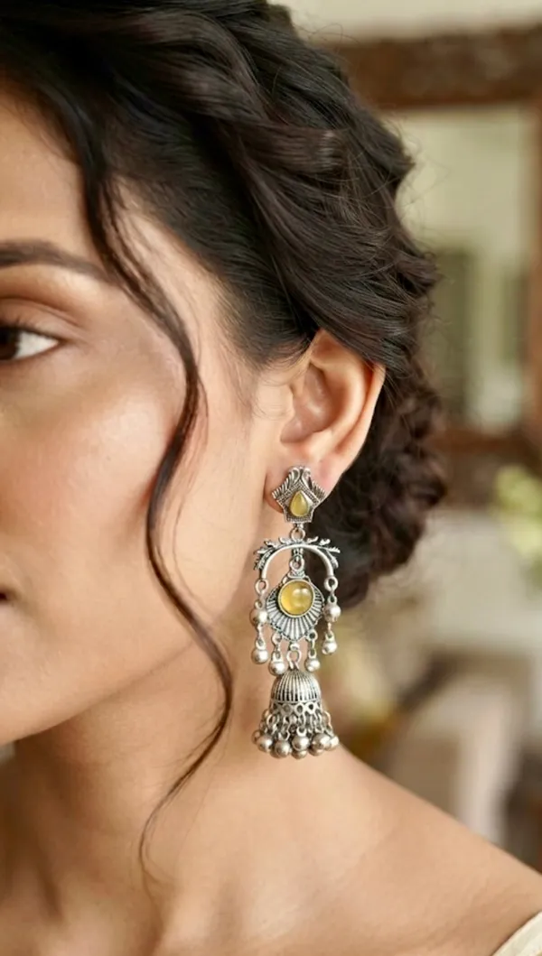 Oxidized_Silver_Multi-Tiered_Jhumka_Earrings