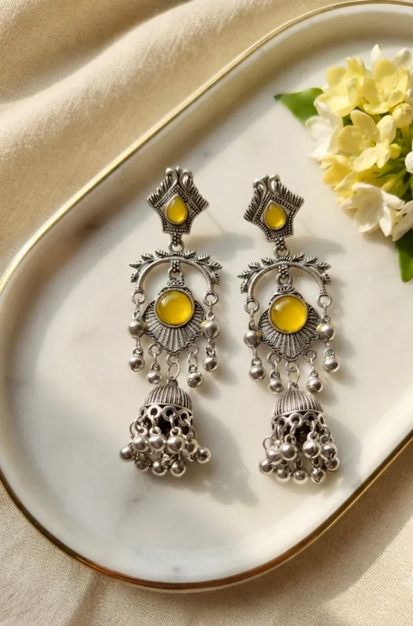 Mustard_Yellow_Stainless_Steel_Oxidized_Multi_Tiered_Jhumka_Earrings_For_Women_Pack_Of_2