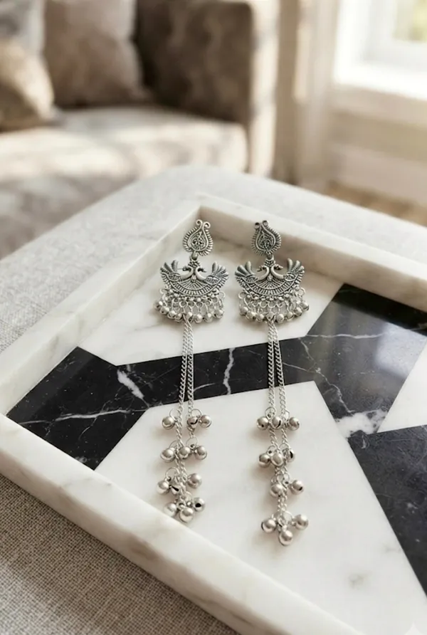 Oxidized_Silver_Peacock_Motif_Kashmiri_Earrings